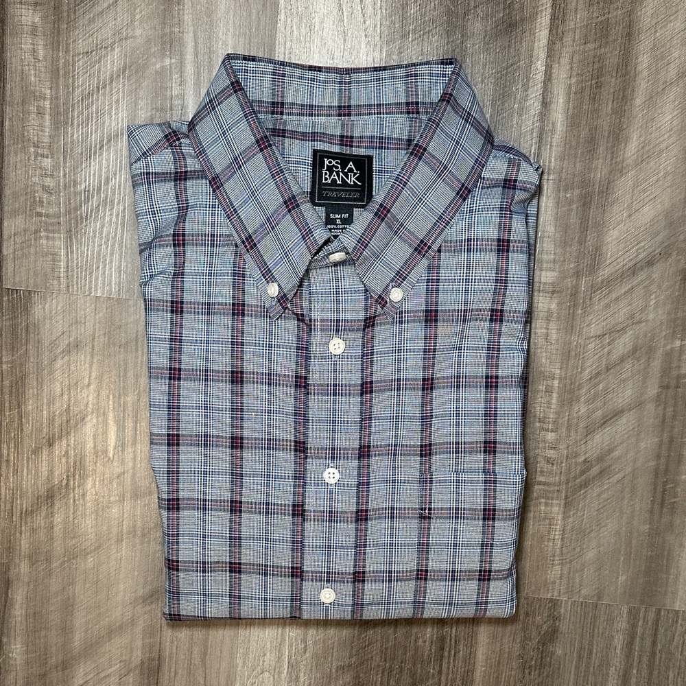 Jos. A. Bank Traveller Checkered Plaid Slim Fit Long Sleeve Button Down - XL